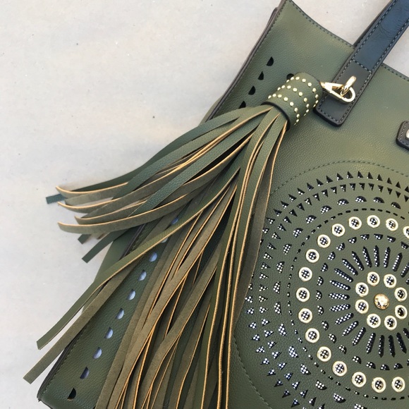 NWT Olive Green Faux Leather Tote Bag - Picture 5 of 7